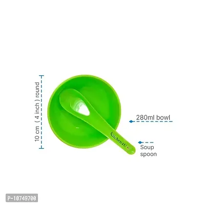 Round Shape Soup Bowl Set (6 Bowls and 6 Spoons) for Home  Office use Plastic Bowl Set (Green, Pack of 12)-thumb2
