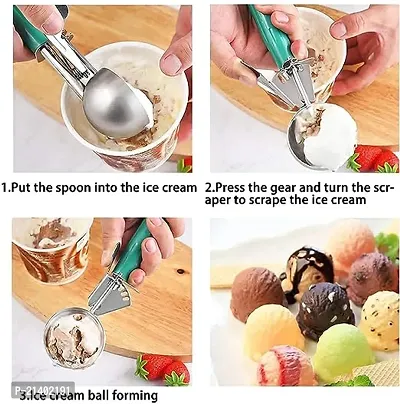 Ice Cream Scoop | Push Button | Stainless Steel | Firm Grip Food Grade Rubber Handle(Pack of 1) color may vary-thumb2