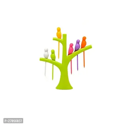 Food grade plastic Bird Forks for kids, home and office multicolor 6 forks and 1 tree. (color may vary)-thumb0