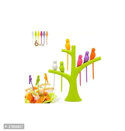 Food grade plastic Bird Forks for kids, home and office multicolor 6 forks and 1 tree. (color may vary)-thumb2
