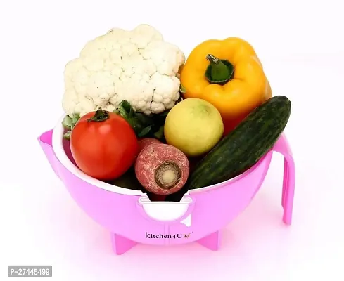 Handle Double Layer Bowl- Multifunctional Fruits and Vegetables Washing Bowl and Strainer, Double Layer Washing Drain Basket Colander, Magic Rotate Vegetable Storage Basket (Multicolor)-thumb0
