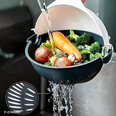 Handle Double Layer Bowl- Multifunctional Fruits and Vegetables Washing Bowl and Strainer, Double Layer Washing Drain Basket Colander, Magic Rotate Vegetable Storage Basket (Multicolor)-thumb3