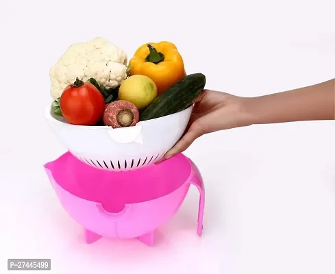 Handle Double Layer Bowl- Multifunctional Fruits and Vegetables Washing Bowl and Strainer, Double Layer Washing Drain Basket Colander, Magic Rotate Vegetable Storage Basket (Multicolor)-thumb4