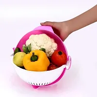Handle Double Layer Bowl- Multifunctional Fruits and Vegetables Washing Bowl and Strainer, Double Layer Washing Drain Basket Colander, Magic Rotate Vegetable Storage Basket (Multicolor)-thumb1