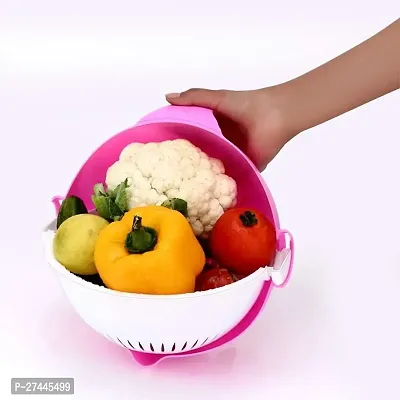 Handle Double Layer Bowl- Multifunctional Fruits and Vegetables Washing Bowl and Strainer, Double Layer Washing Drain Basket Colander, Magic Rotate Vegetable Storage Basket (Multicolor)-thumb2