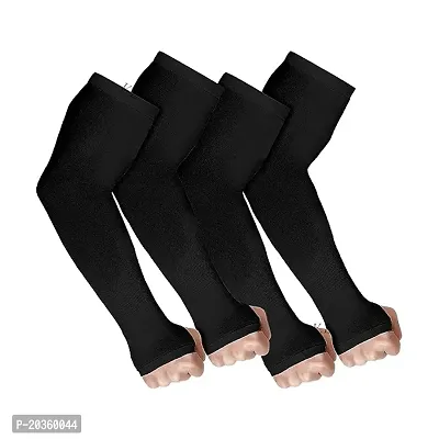 UV - Protection Cotton Arm Sleeve Finger For Men  Women Free size (Black Pack Of 2 set)-thumb0
