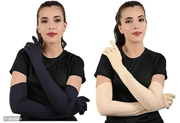 Om Enterprises Full Sleeve Gloves (skin+Black) for UV Protection 2 Pair