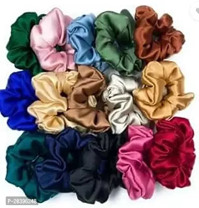 Pack Of 15  Silky Satin Scrunchies Ponytail Holders For Girls, Women Multicoloured-thumb0