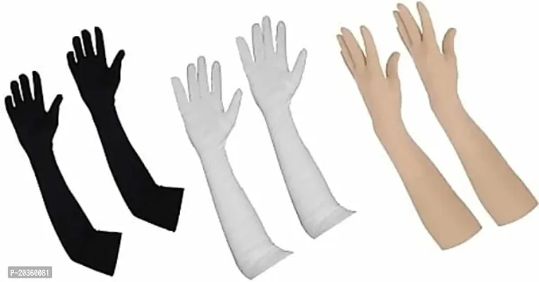 Om Enterprises Full Sleeve Gloves (skin+Black+white) for UV Protection 3 Pair-thumb0
