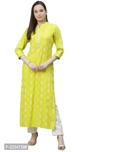 VOXXY International Women's Rayon 3/4 Sleeves Straight Kurti (Yellow)-thumb0