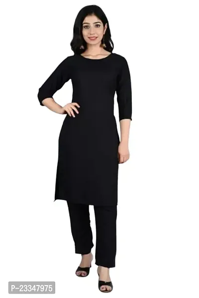 Voxxy International Women's Cotton Solid Kurti, Black-thumb0