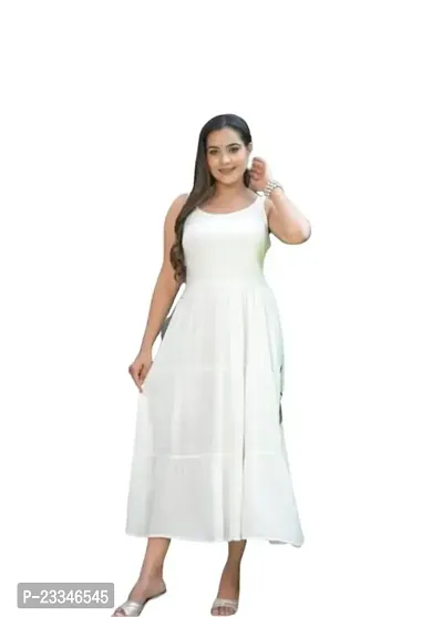 Voxxy International Women's Rayon Sleeveless Flare Maxi Gown, White-thumb0