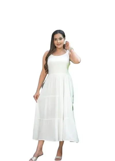 Voxxy International Women's Rayon Sleeveless Flare Maxi Gown, White