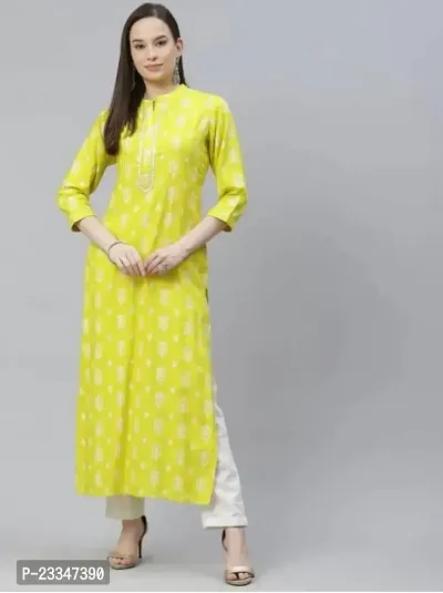 VOXXY International Women's Rayon 3/4 Sleeves Straight Kurti (Yellow)-thumb5