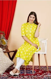 VOXXY International Women's Rayon 3/4 Sleeves Straight Kurti (Yellow)-thumb2