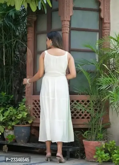 Voxxy International Women's Rayon Sleeveless Flare Maxi Gown, White-thumb2