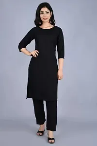 Voxxy International Women's Cotton Solid Kurti, Black-thumb1