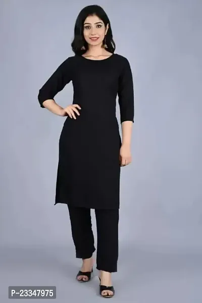 Voxxy International Women's Cotton Solid Kurti, Black-thumb2