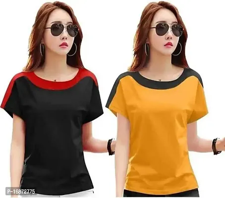 RYTESTYLE Women's Cotton Printed Round Neck T-Shirt (Pack of 3) (L)-thumb2