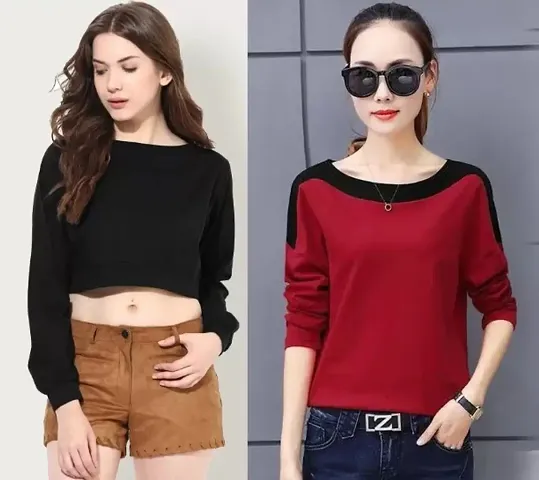 combo of 1 crop top and 1 color block t shirt for girls and women