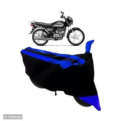 Bull Rider Bike Cover with Water Resistance|UV Protection|Dust Protection with Mirror Pocket Blue and Black Compitable for Splendor Plus