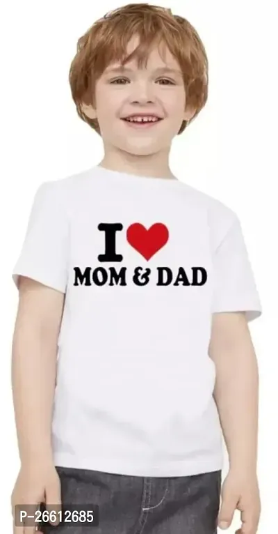 Stylish White Cotton Blend Printed Tees For Boys