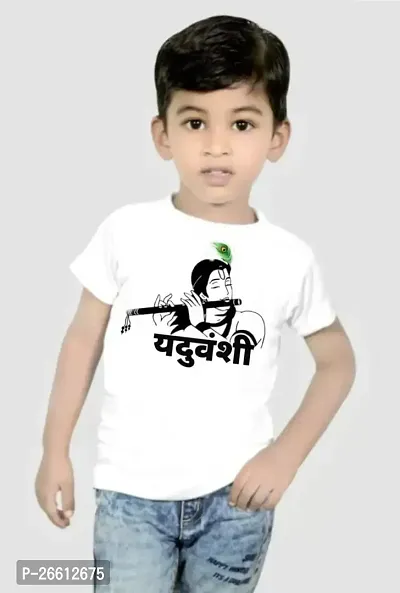 Stylish White Cotton Blend Printed Tees For Boys-thumb2