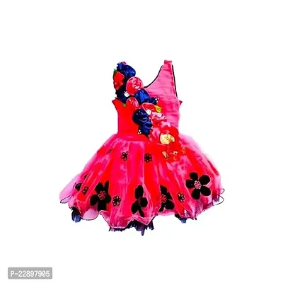SV Garments Baby Girl Flower Design Red Color Middi Frock for 6-12 Month Baby Doll