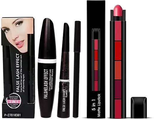 Beauzy 3In1 Volumizing Full Mascara Set And 5In1 Matte Redline Portable Lipstick Set