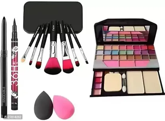 Beauzy Eye Shadow Palette + Black Makeup Brush, Black Pen Eyeliner, Puffs + Black Matte Kajal
