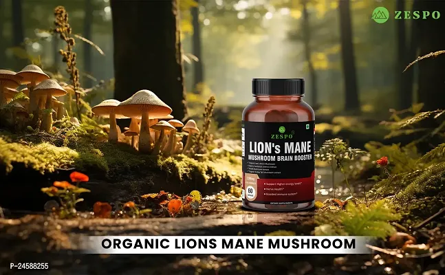 Zespo Organic Lions Mane Mushroom, 4in1-1200MG - Brain Booster with Reishi, Turkey Tail Mushroom  Cordyceps Sinensis - 60 Cap