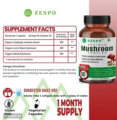 Zespo Optimum Mushroom Complex - Organic Cordyceps, Lions Mane  Reishi Extract for Vitality, Focus  Immune Support-thumb4