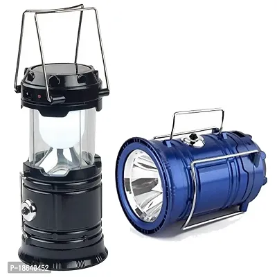 Cloud Search 2 Piece Solar Lantern Emergency Light LED Rechargeable Torch with USB Mobile Charging Point and 2 Power Source Solar (Black  Blue)