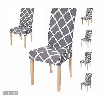 Cloud Search Hexa Printed Grey Polyseter Chair Seat Cover Protector Slipcover Cover Pack of 1
