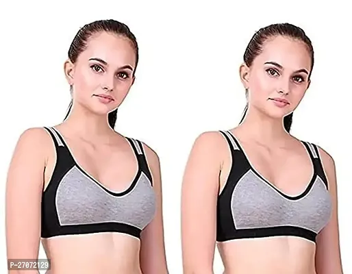 Stylish Grey Cotton Solid Bras For Women Pack Of 2