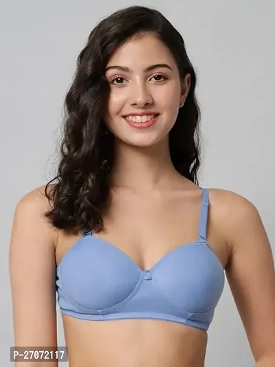 Stylish Blue Cotton Solid Bras For Women-thumb0