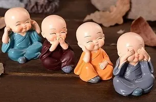 Monk Miniature Buddha Figurines Showpiece for Decorative Home, Office, work space , Car dashboard and Gift to Your loved once for good vibes (Set of 4 )-thumb4