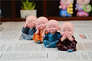 Monk Miniature Buddha Figurines Showpiece for Decorative Home, Office, work space , Car dashboard and Gift to Your loved once for good vibes (Set of 4 )-thumb1