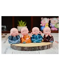 Monk Miniature Buddha Figurines Showpiece for Decorative Home, Office, work space , Car dashboard and Gift to Your loved once for good vibes (Set of 4 )-thumb2