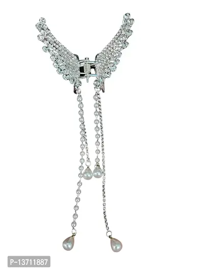 Trendy Mark Jeweller Beautiful Pearls Butterfly Hair Accessories for Girls and Women Clutches (Silver)-thumb0