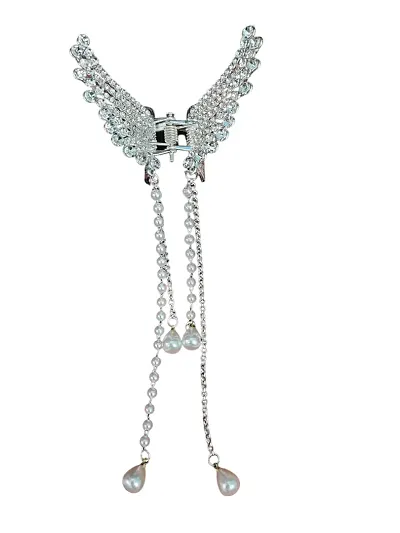 Trendy Mark Jeweller Beautiful Pearls Butterfly Hair Accessories for Girls and Women Clutches (Silver)