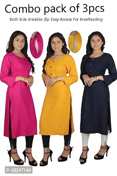 Classic Rayon Solid Kurtis for Women Pack of 3-thumb0