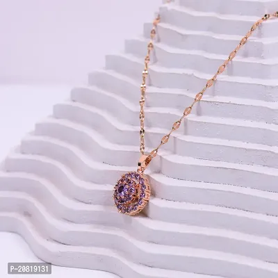 Elegant Rose Gold Plated Delicate Ocean Blue Diamond Pendant Chain For Women-thumb2