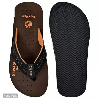 Stylish Brown Rubber Solid Flip Flops For Men