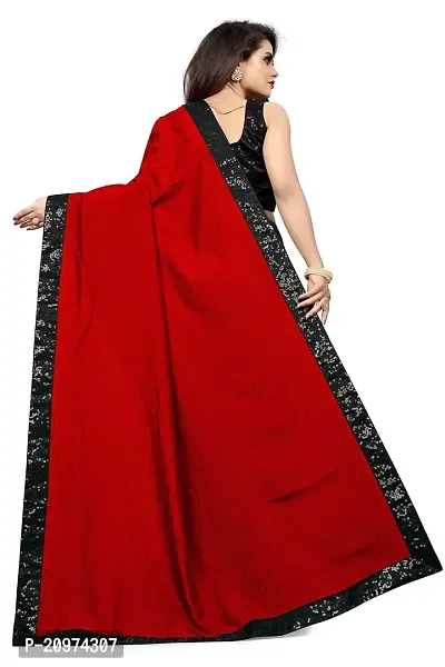 Nefrican Women's Vichitra Silk Saree with Blouse Piece (Red  Black) - NEFICAN-BSQ04-thumb2