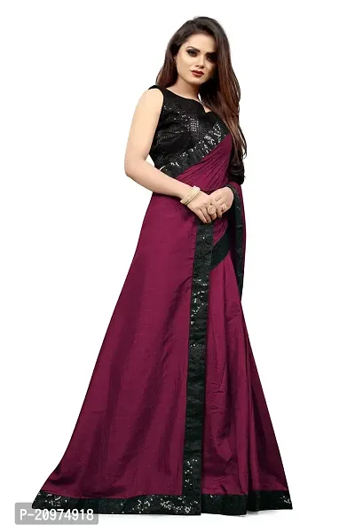 Nefrican Women's Vichitra Silk Saree with Blouse Piece (Purple  Black) - NEFICAN-BSQ05-thumb5