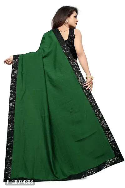 Nefrican Women's Vichitra Silk Saree with Blouse Piece (Dark Green  Black) - NEFICAN-BSQ02-thumb2