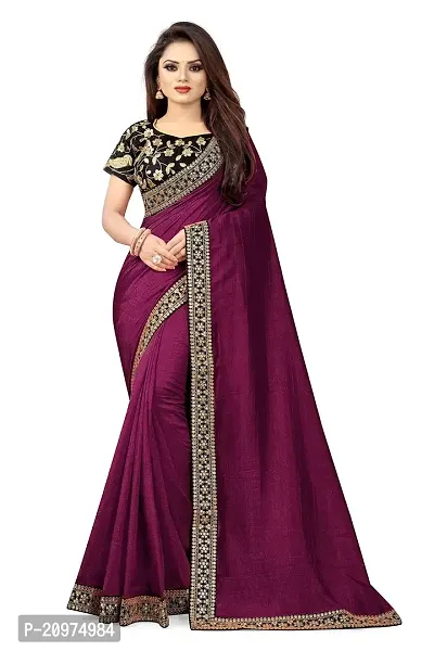 Nefrican Women's Vichitra Silk Saree with Blouse Piece (Purple  Black) - NEFICAN-NC10