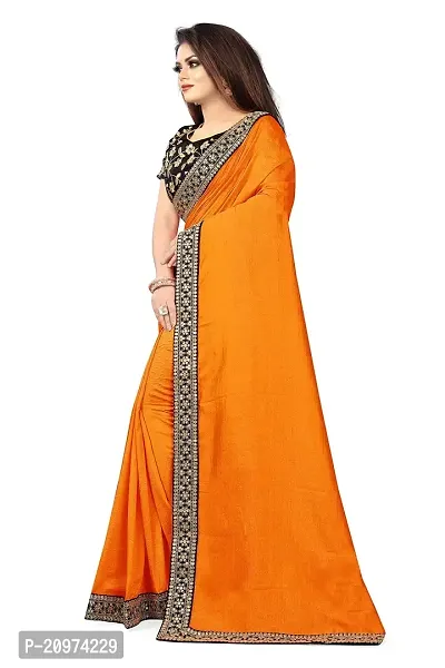 Nefrican Women's Vichitra Silk Saree with Blouse Piece (Orange  Black) - NEFICAN-NC05-thumb3