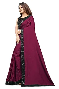 Nefrican Women's Vichitra Silk Saree with Blouse Piece (Purple  Black) - NEFICAN-BSQ05-thumb3